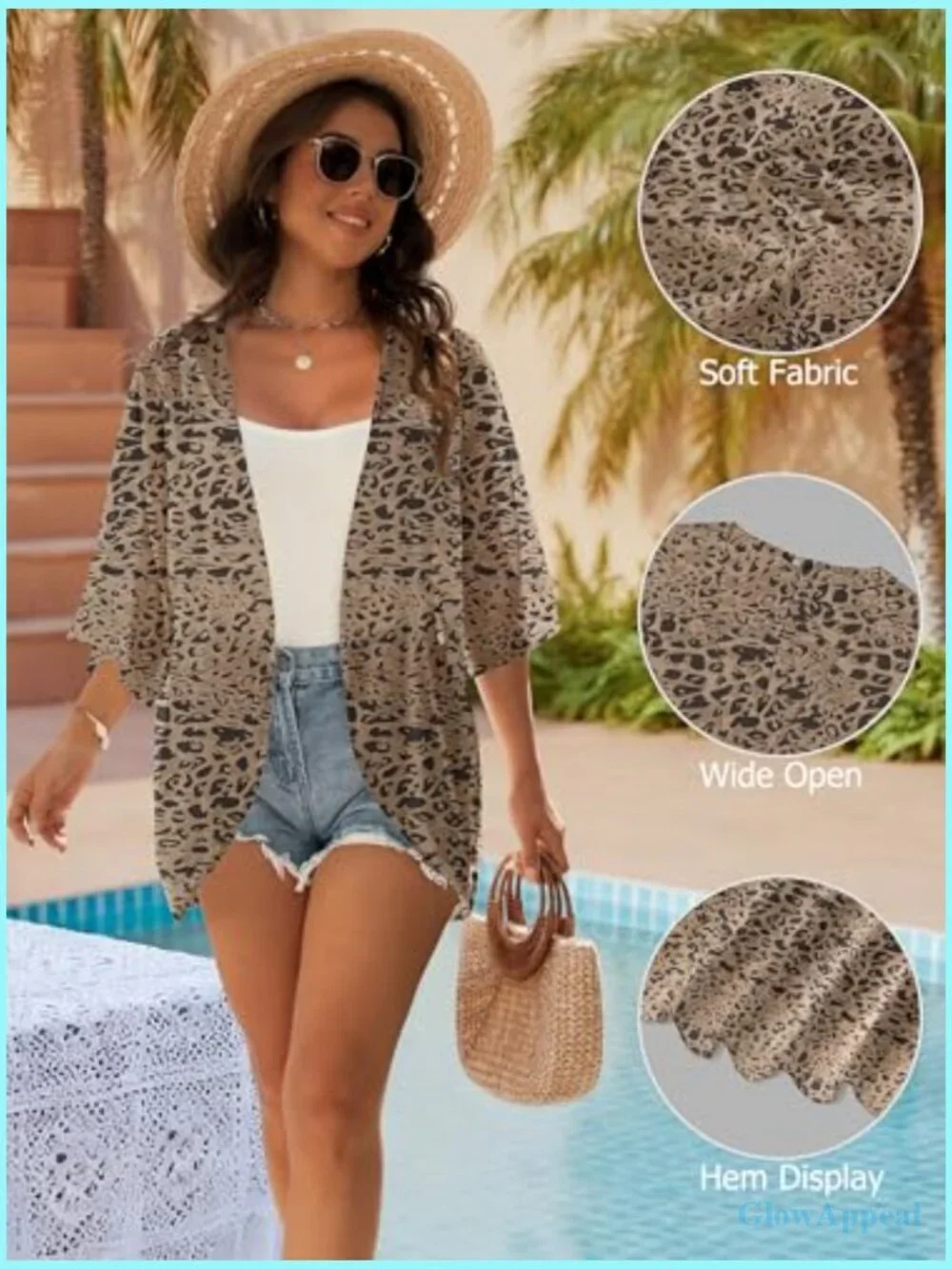 Floral Puff Sleeve Kimono Cardigan Loose Swim Coverup